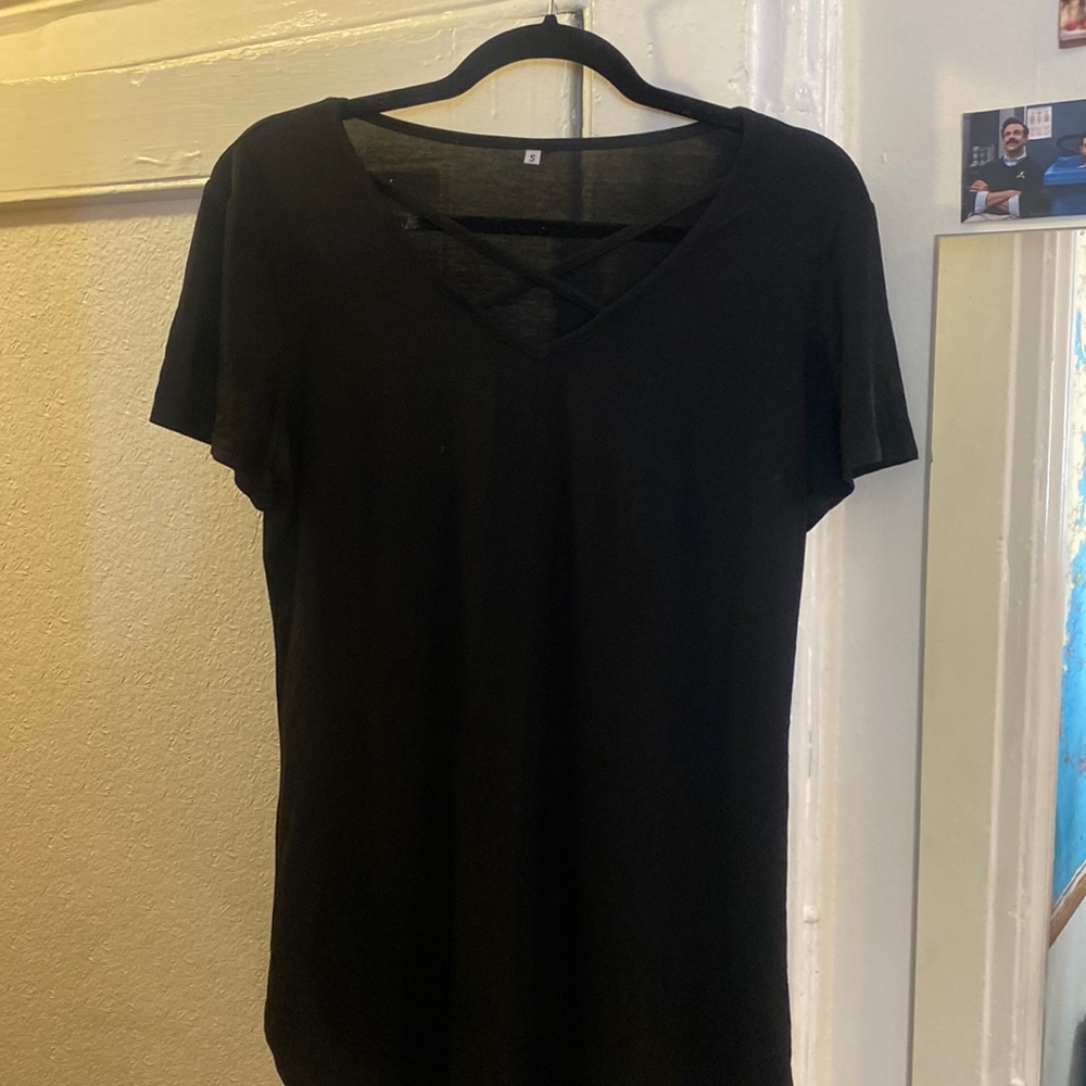Black cross neck T-shirt